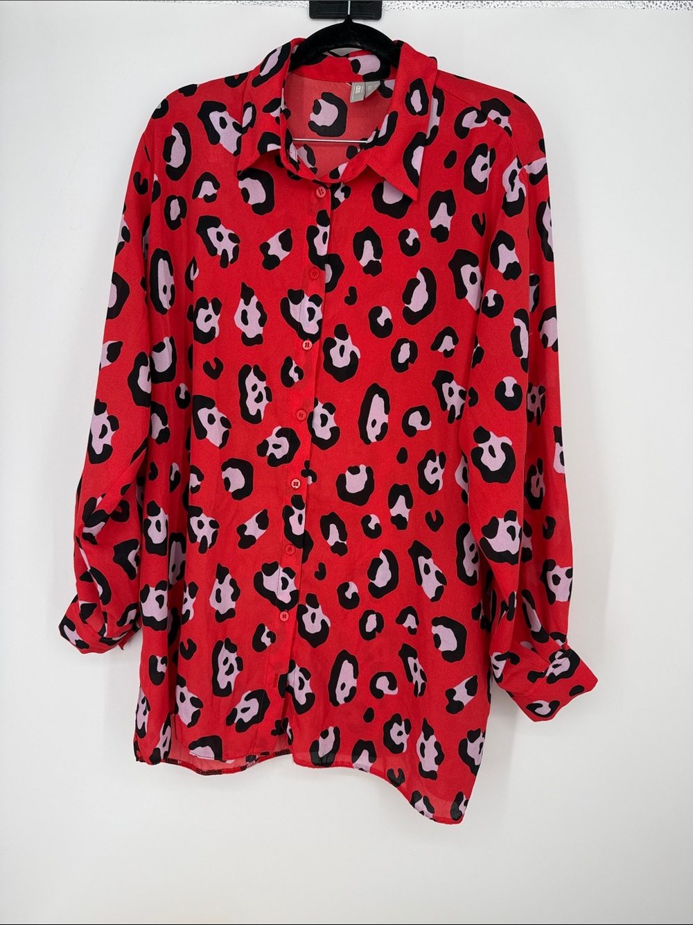 ASOS Women's Red Leopard Print Button-Up Shirt size 8